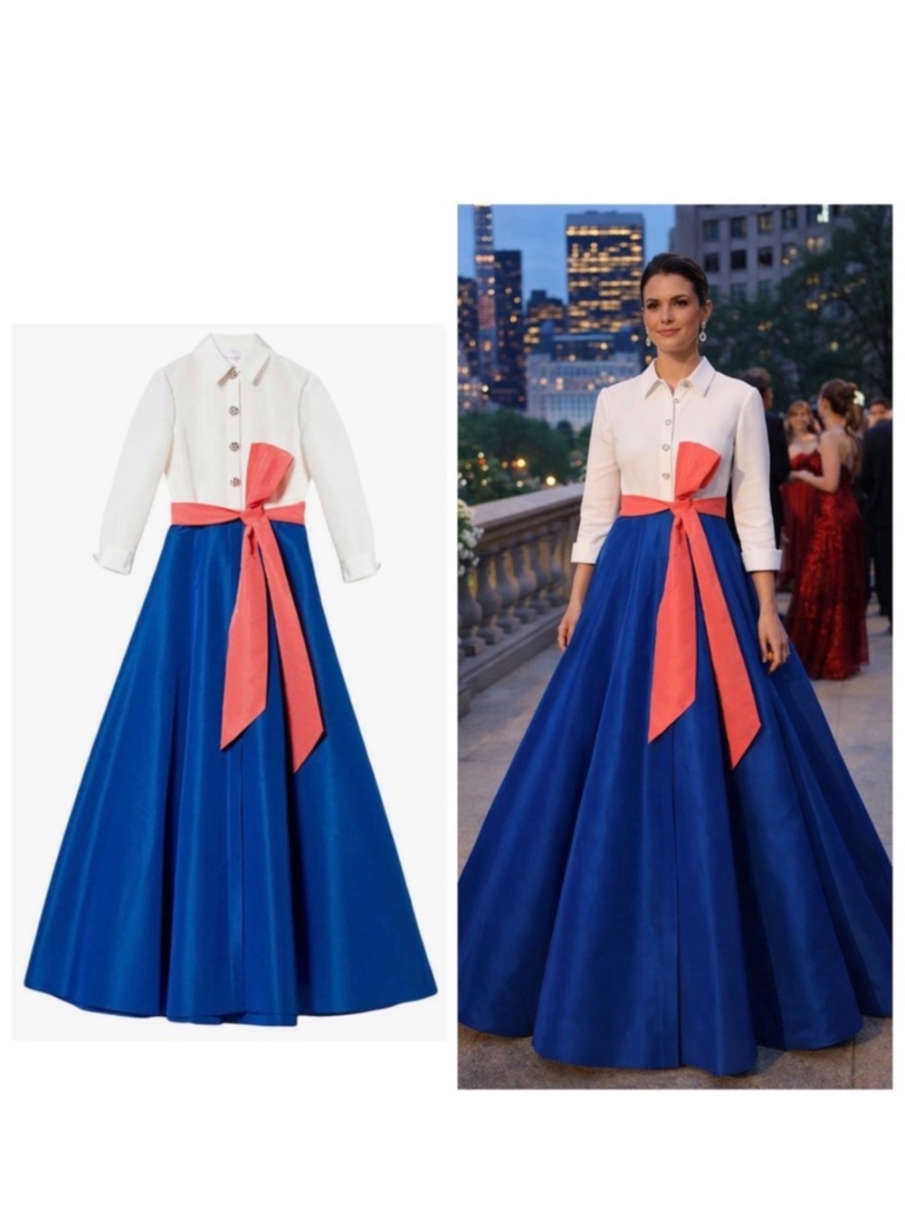 Carolina Herrera Blue Shirt Dress Colorblock Bow Belt 10 Formal Wedding NWT 🟡